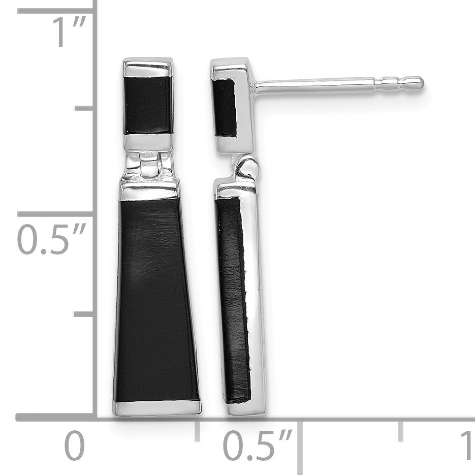 Sterling Silver Rhodium-plated Polished Tapered Onyx Post Drop Earrings