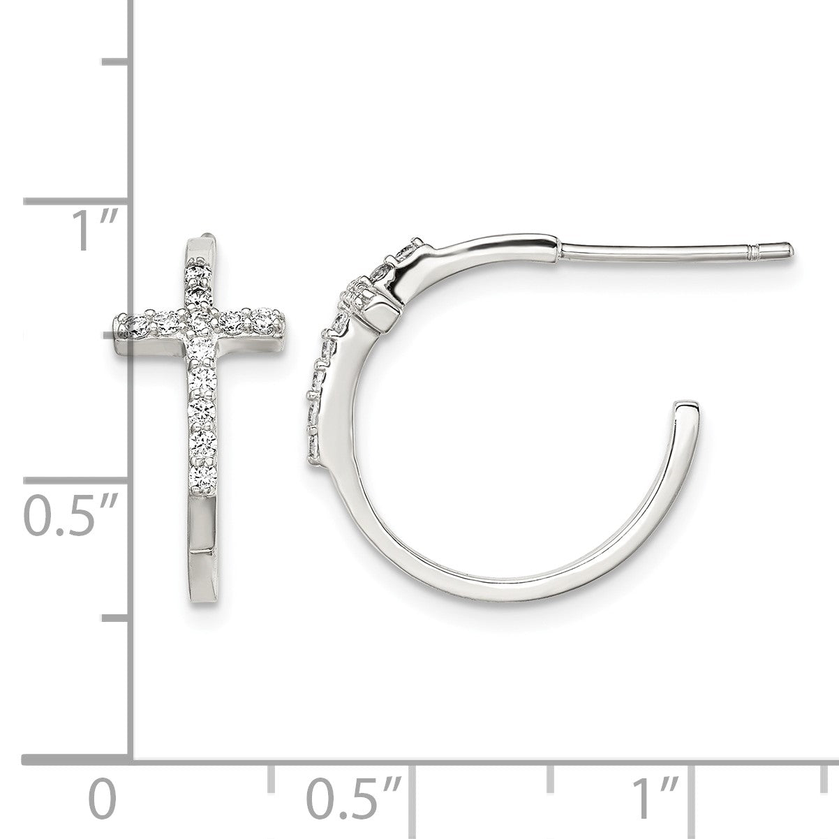 Sterling Silver Rhodium-plated CZ Cross Hoop Earrings