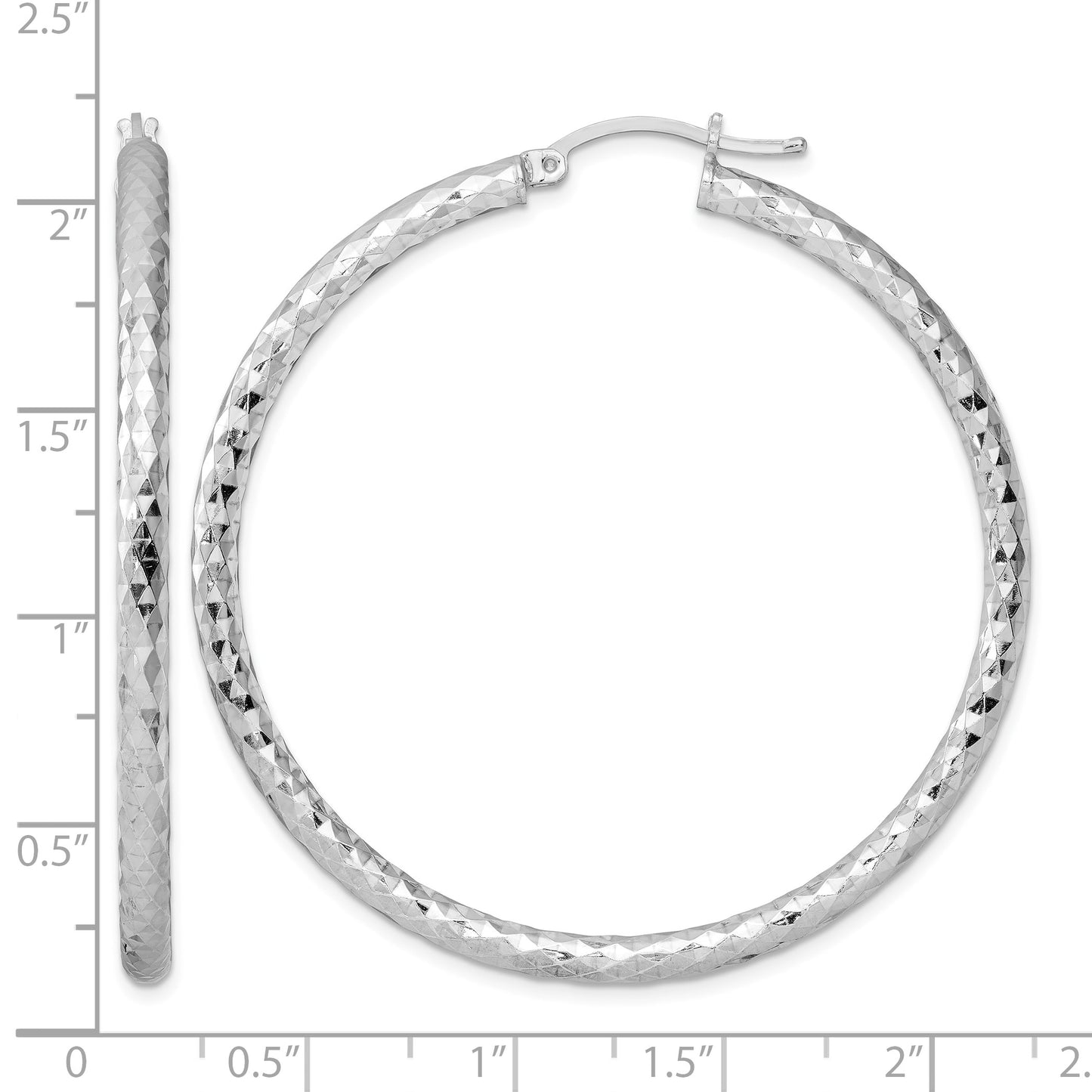 Sterling Silver Rhodium-plated Textured 3x50mm Hoop Earrings