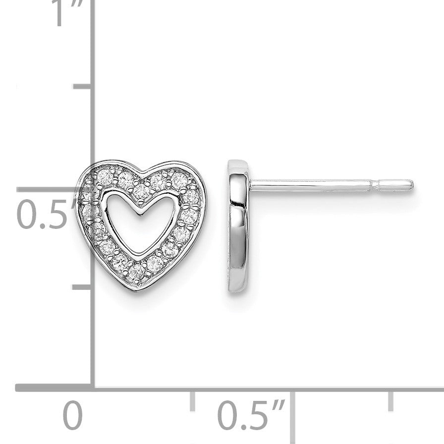 Sterling Silver Rhodium-plated CZ Heart Post Earrings