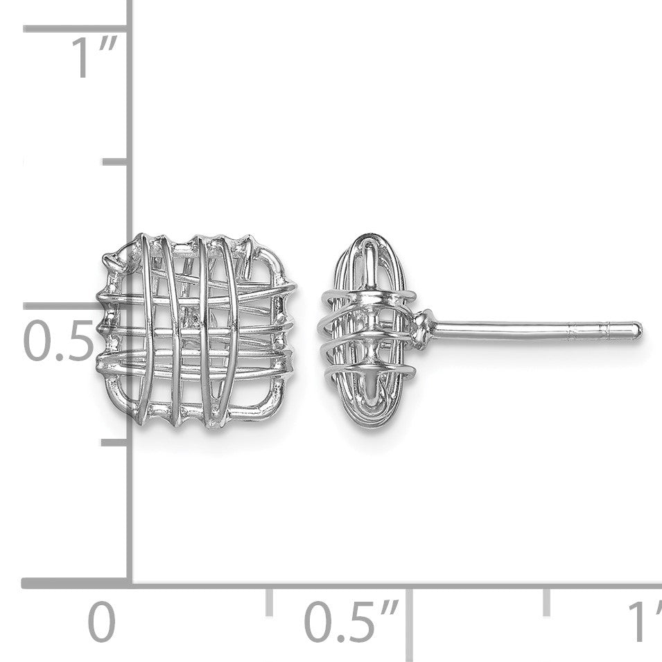 Sterling Silver Rhodium-plated Polished Square Post Earrings