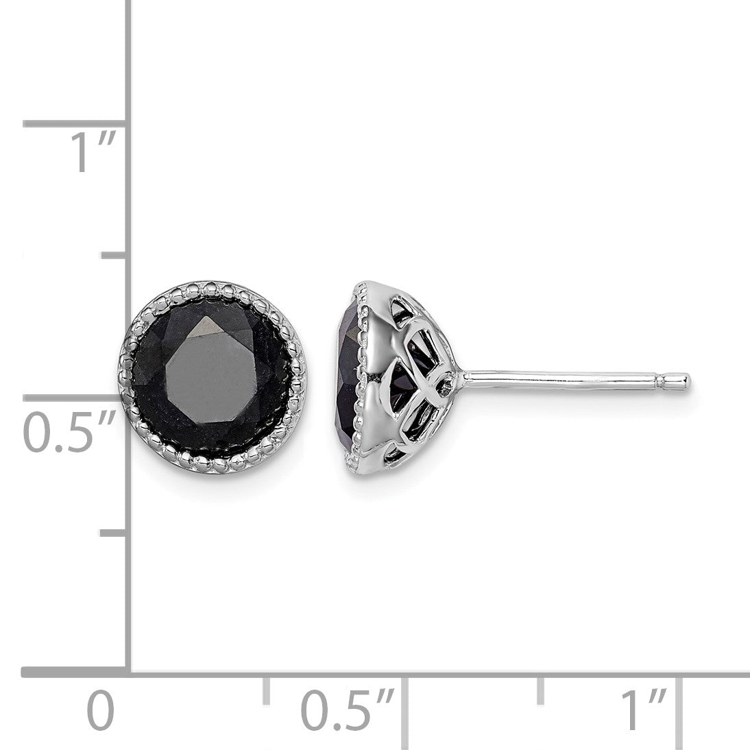 Sterling Silver Rhodium-plated Black Sapphire Post Earrings