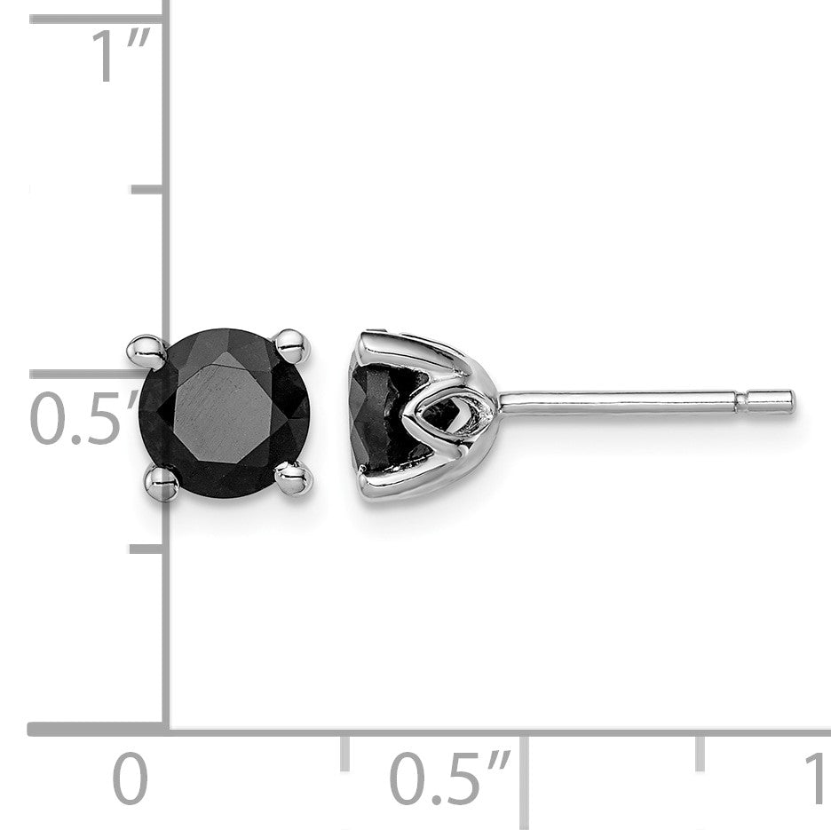 Sterling Silver Rhodium-plated Black Sapphire Post Earrings