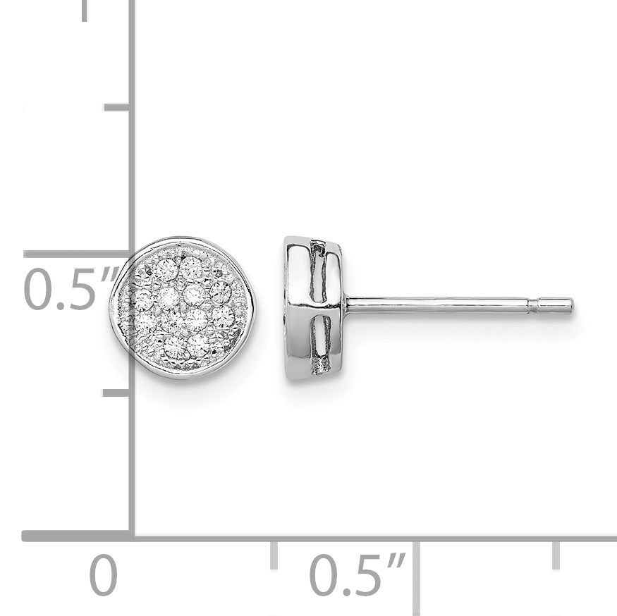 Sterling Silver Rhodium-plated Polished CZ 7mm Circle Post Earrings