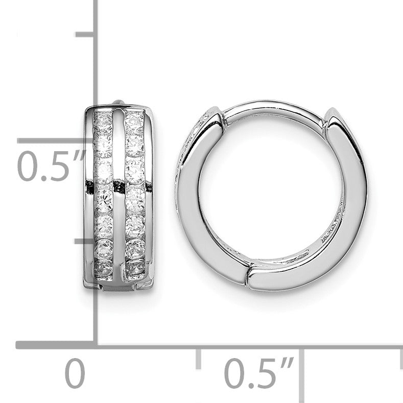 Sterling Silver Polished Rhodium-plated Hinged Hoop Earrings