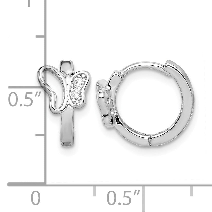 Sterling Silver Rhodium-plated Polished CZ Butterfly Hoop Earrings