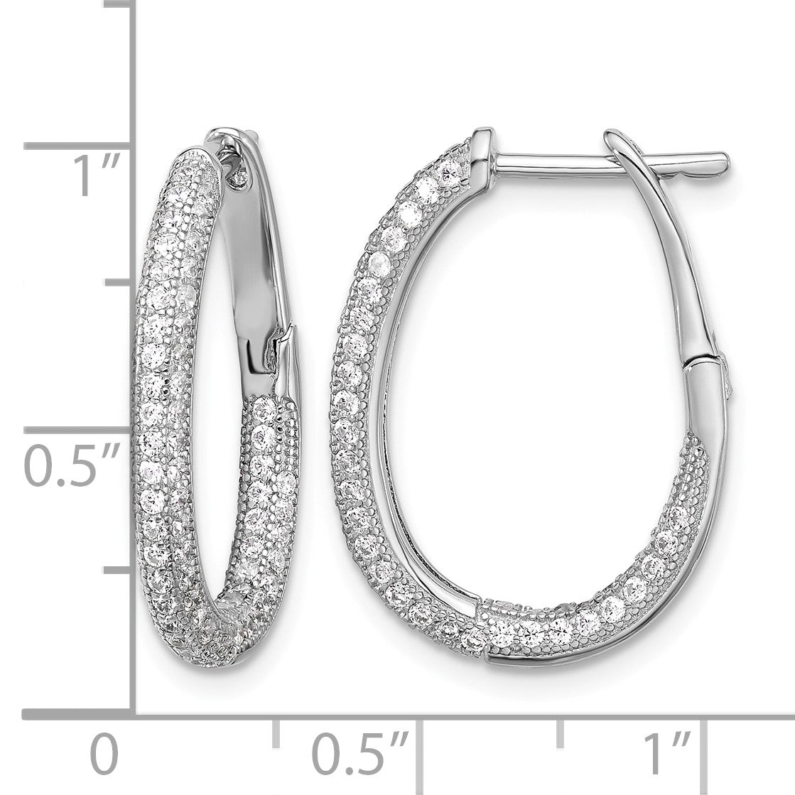 Sterling Silver Rhodium-plated CZ In/Out Hinged Post Hoop Earrings