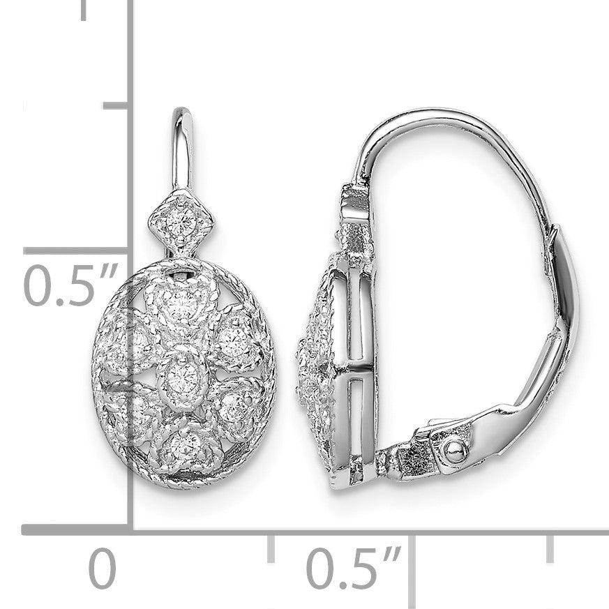 Sterling Silver Rhodium-plated Polished CZ Leverback Earrings