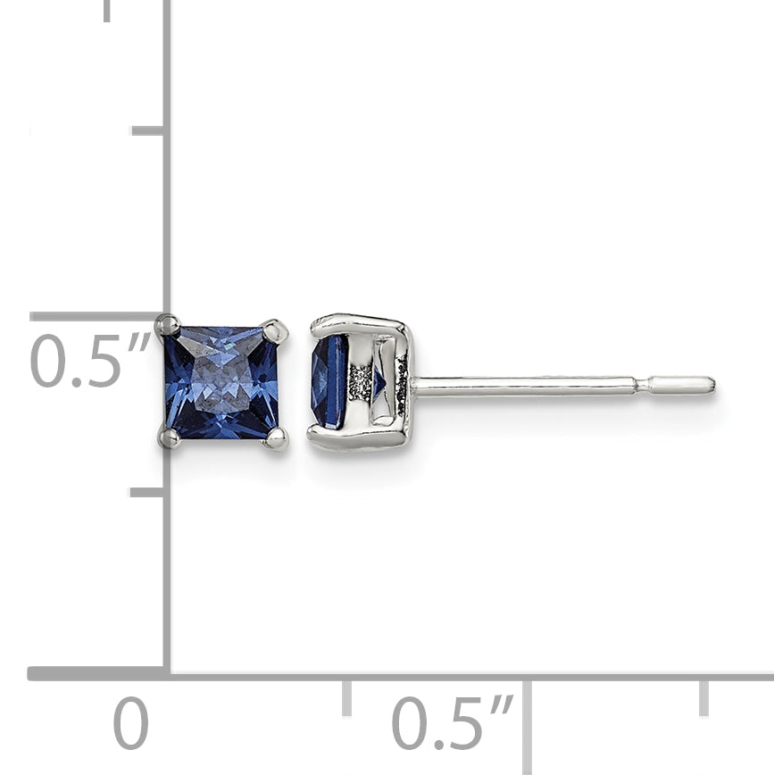 Sterling Silver Polished 4mm Square Dark Blue CZ Stud Earrings