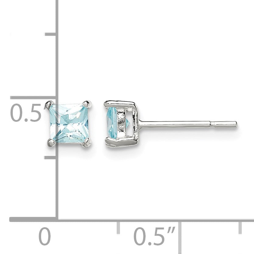 Sterling Silver Polished 4mm Square Light Blue CZ Stud Earrings