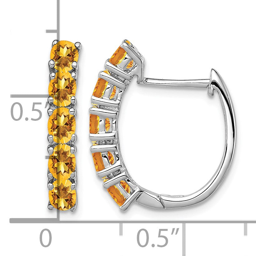 Sterling Silver Rhodium-plated Polished Citrine Hinged Hoop Earrings