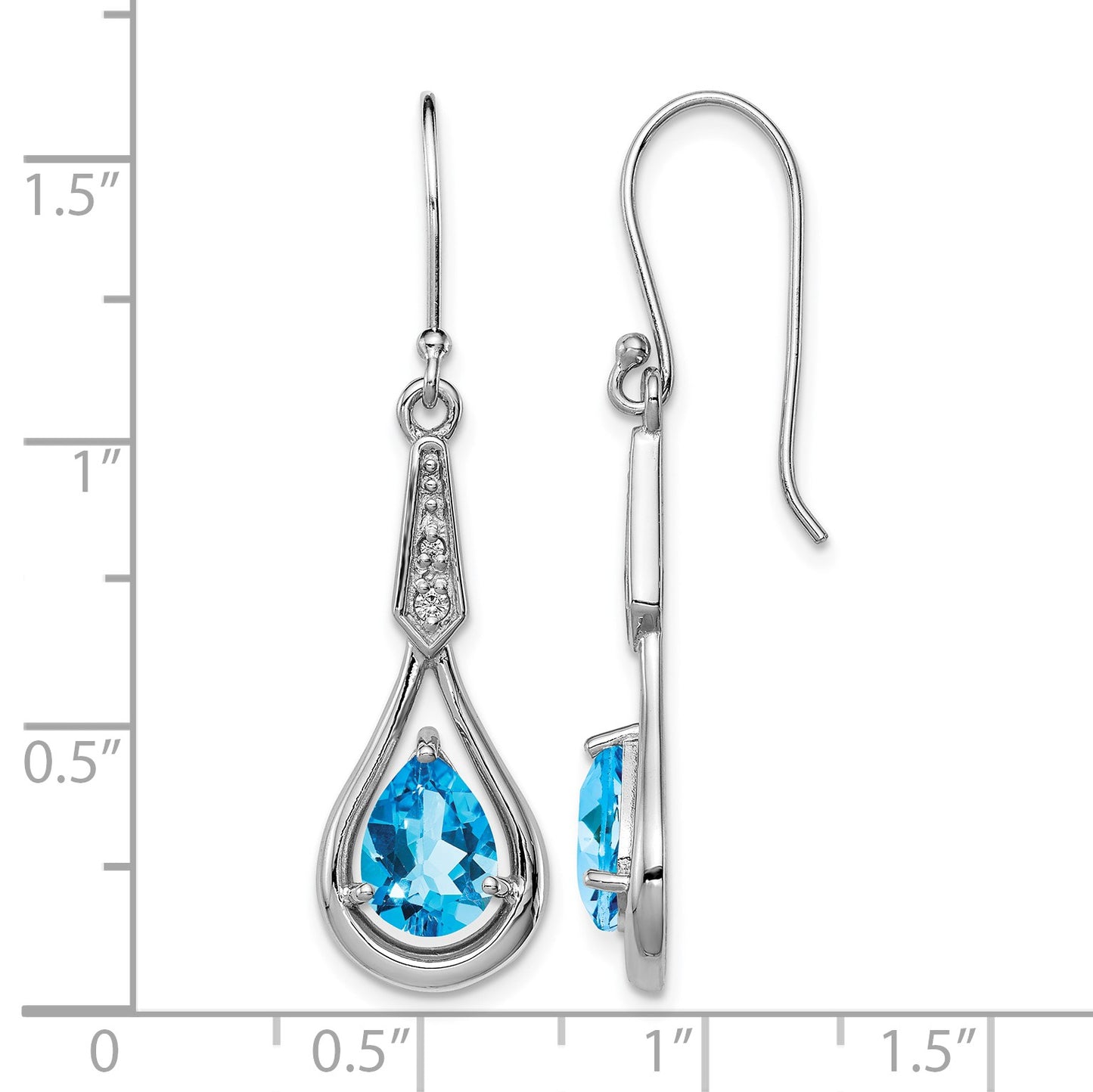 Sterling Silver Rhodium-plated CZ and Blue Topaz Dangle Earrings
