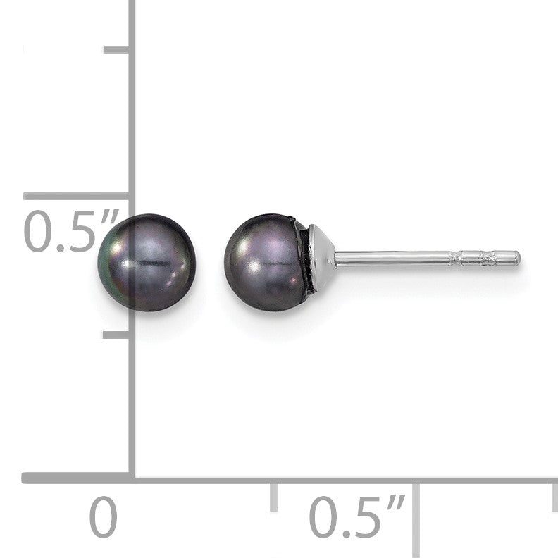 Sterling Silver Rhodium-plated 4-5mm Black Round Freshwater Cultured Pearl Post Earrings