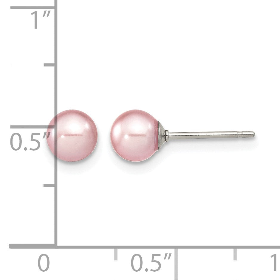 Sterling Silver Rhodium-plated 5-6mm Purple Round Freshwater Cultured Pearl Post Earring