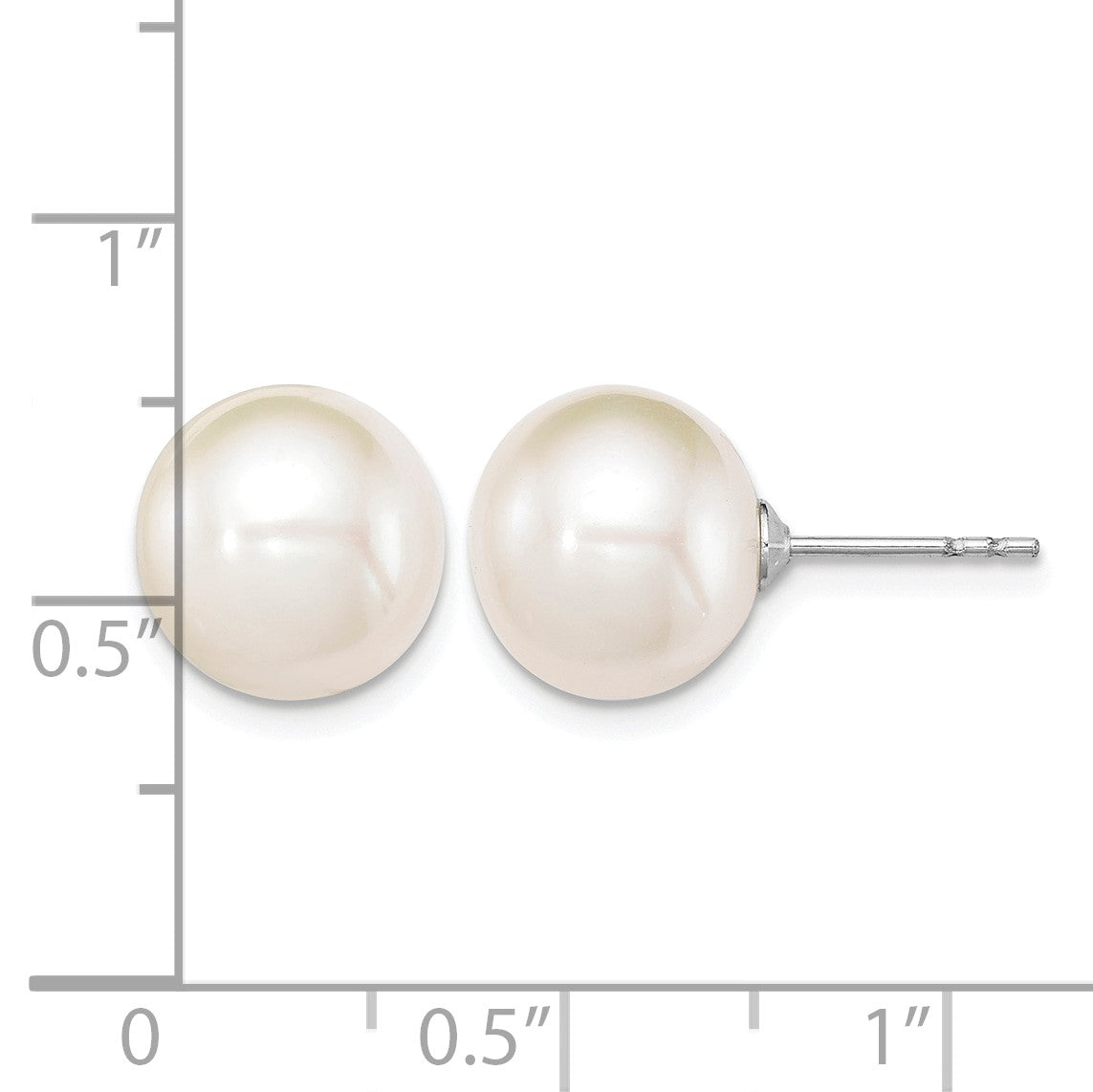 Sterling Silver Rhodium-plated 10-11mm White Round Freshwater Cultured Pearl Post Earrings
