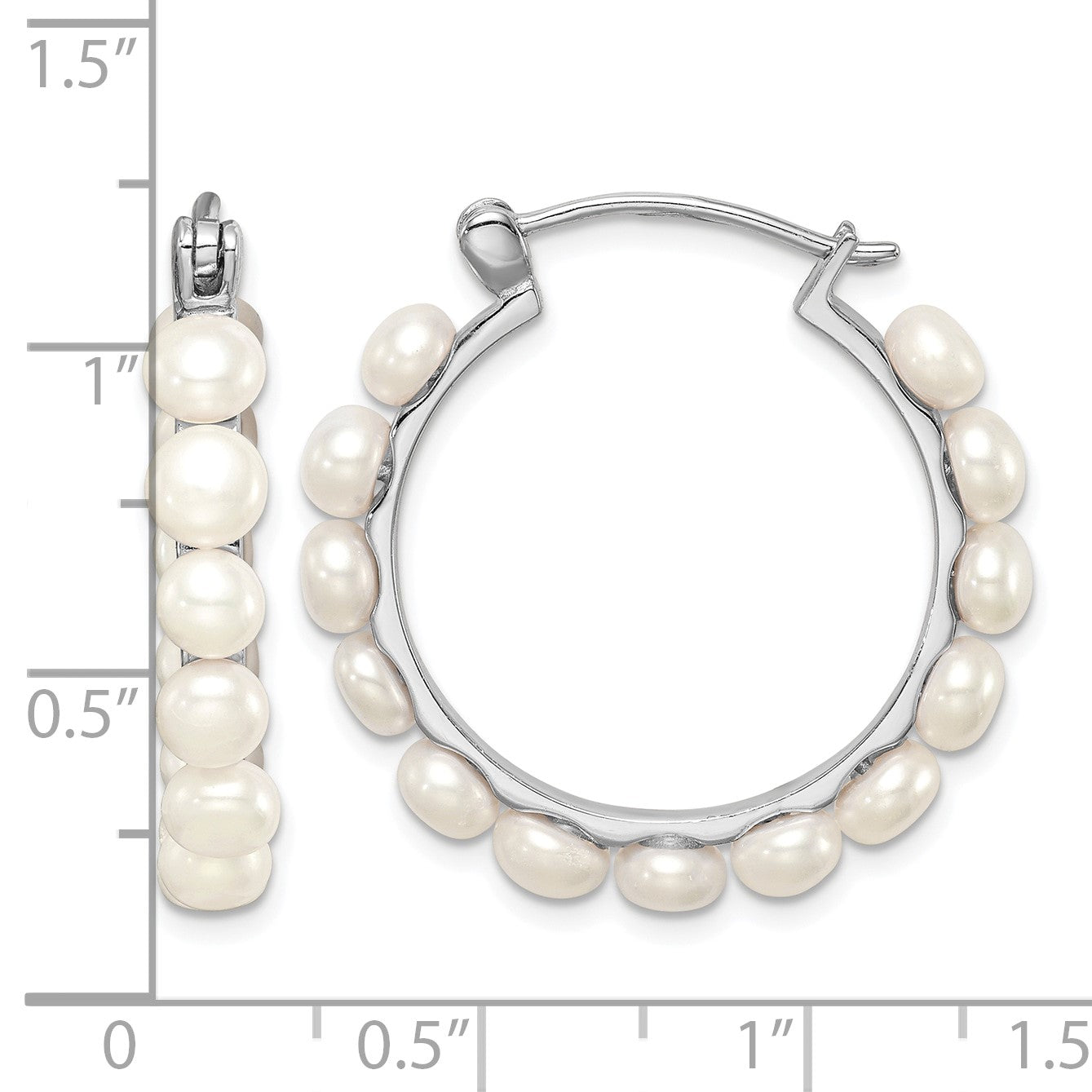 Sterling Silver Rhodium-plated 4-5mm White Button Freshwater Cultured Pearl Hoop Earrings