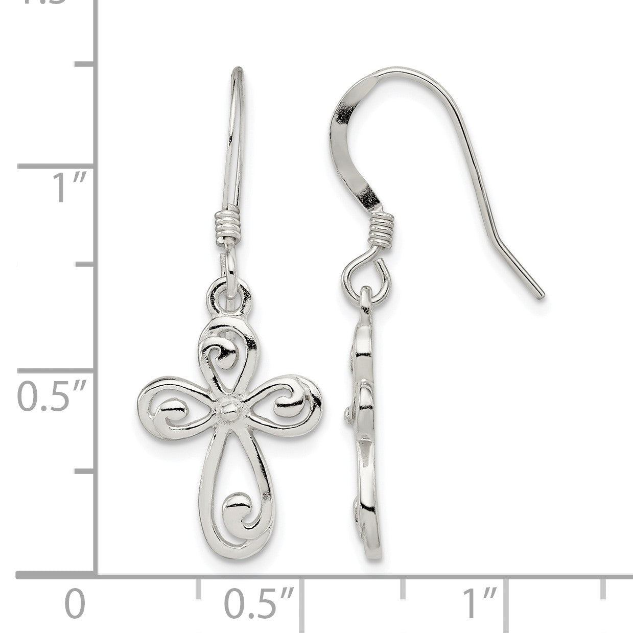 Sterling Silver Polished Swirl Cross Dangle Earrings