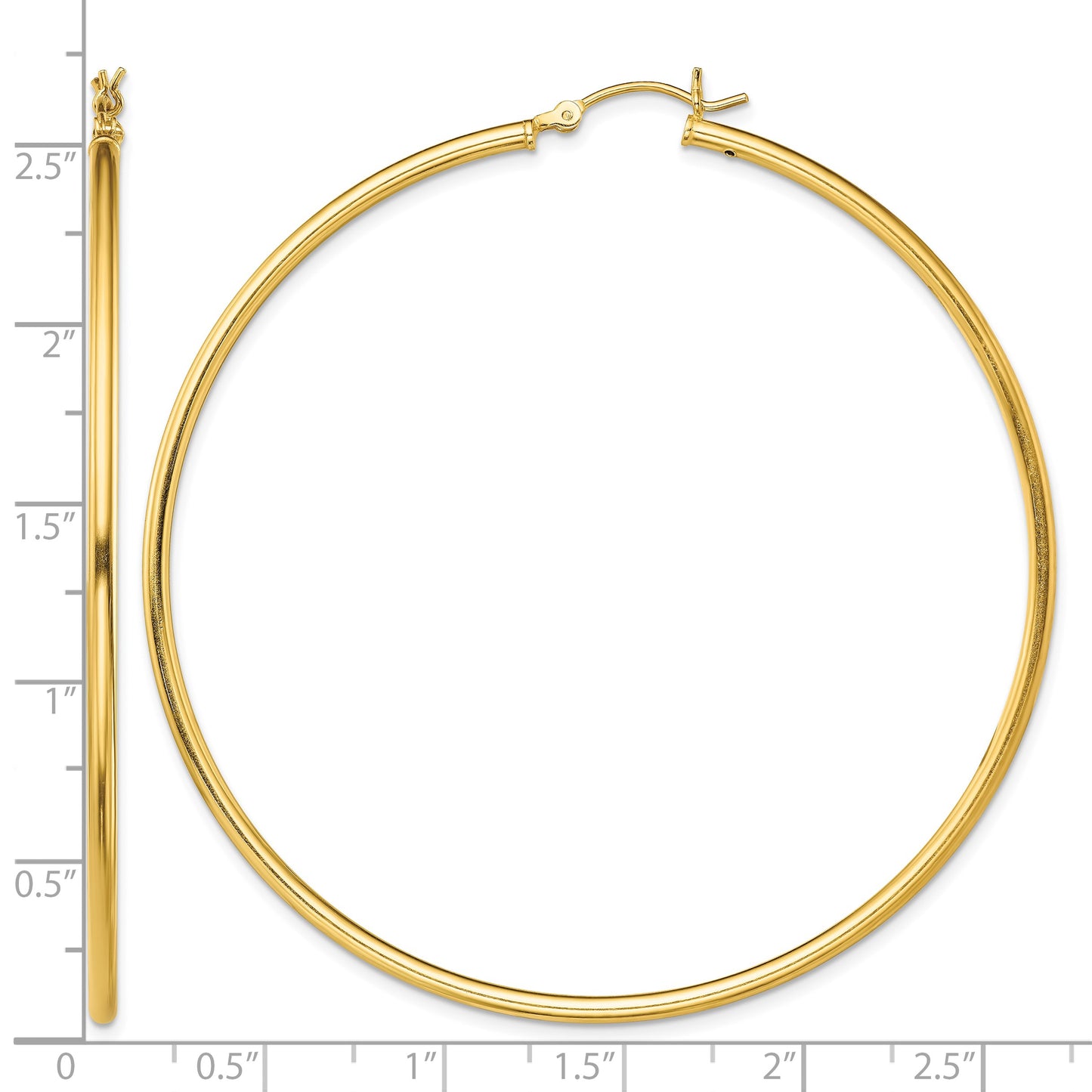 Sterling Silver Gold-Tone Polished 2x65mm Hoop Earrings
