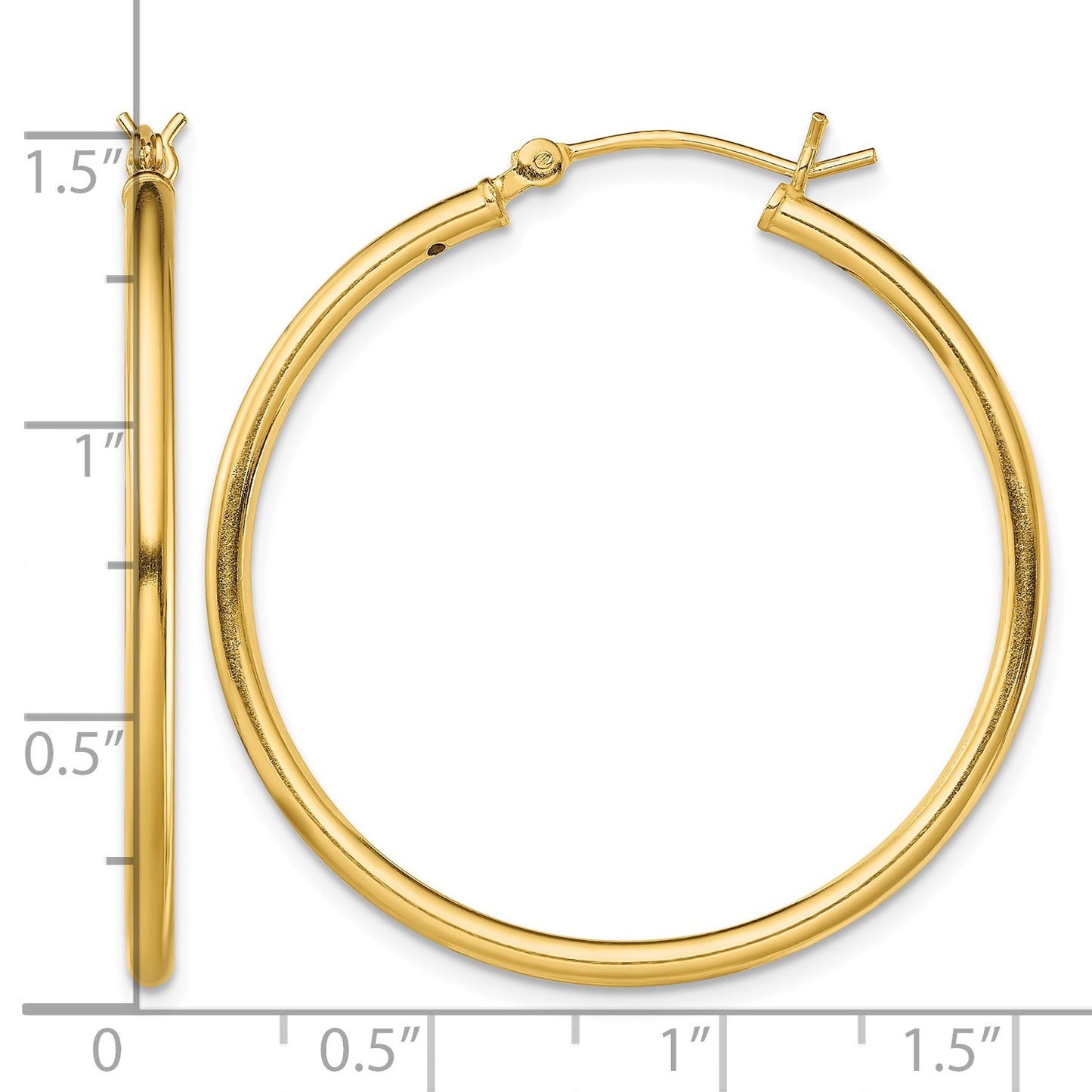 Sterling Silver Gold-Tone Polished 2x35mm Hoop Earrings