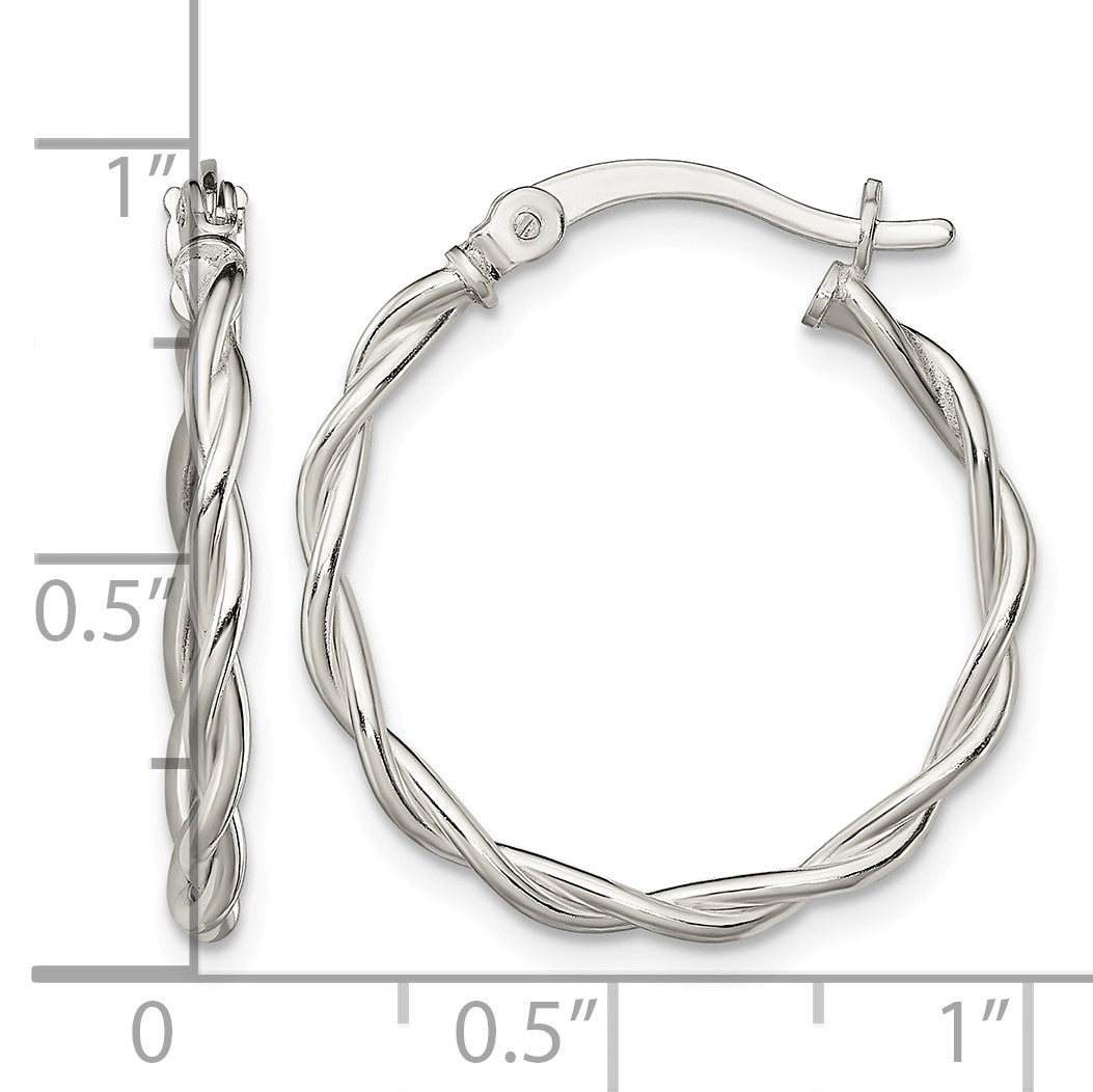 Sterling Silver Polished Braided 22mm Hoop Earrings