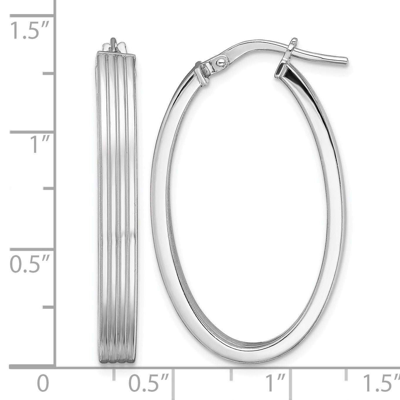 Sterling Silver Rhod-plated Polished & Striped 4mm Oval Hoop Earrings