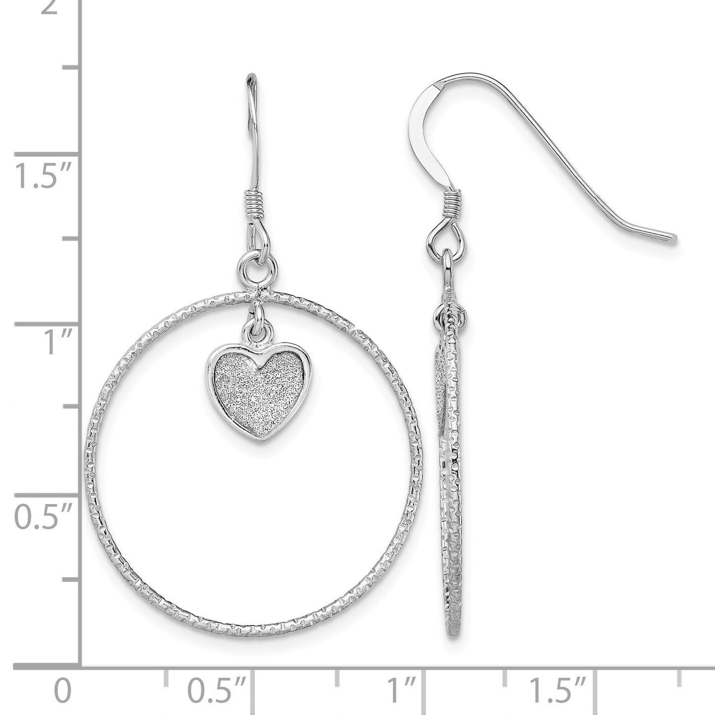 Sterling Silver RH-plated D/C Enamel Glitter Fabric Heart in Circle Earring