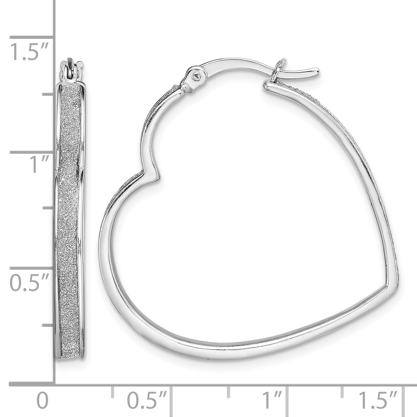 Sterling Silver RH-plated Enamel Glitter Fabric Heart Shaped Hoop Earrings