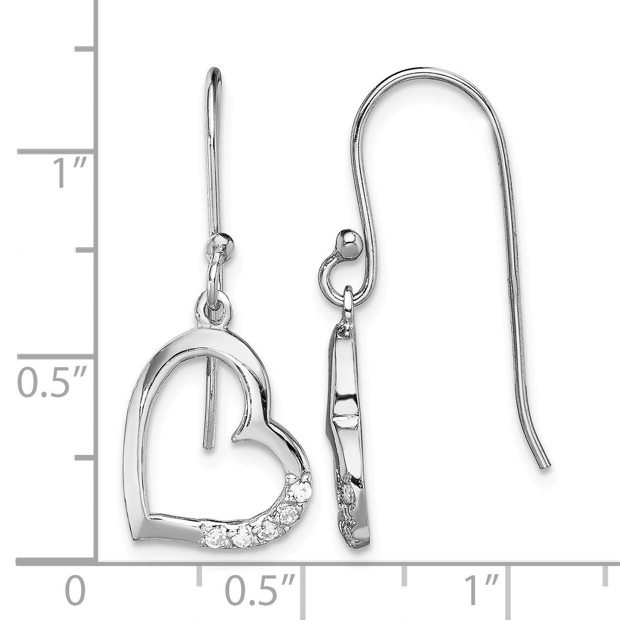 Sterling Silver Rhodium-plated CZ Heart Dangle Earrings