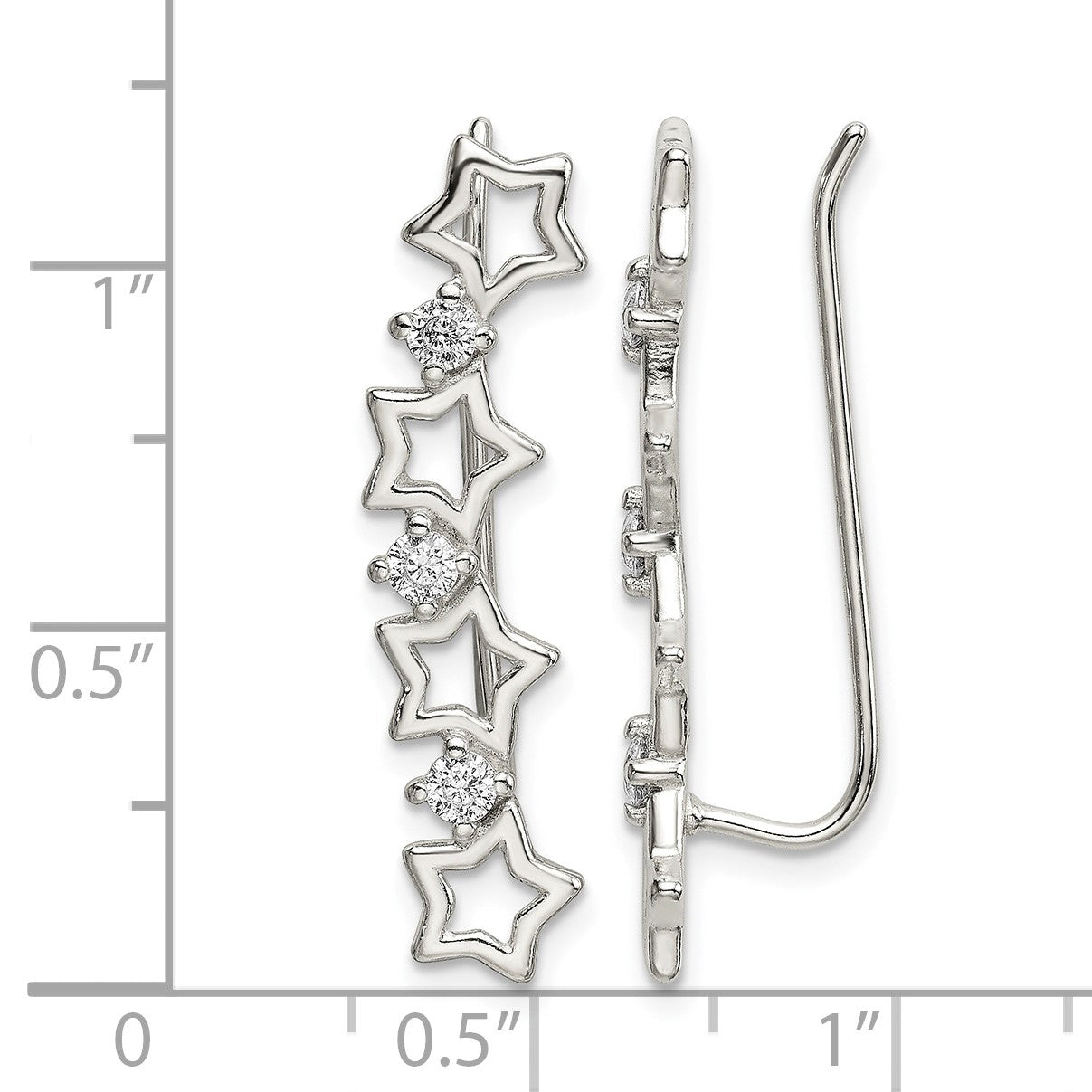 Sterling Silver Polished CZ Stars Ear Climber Earrings