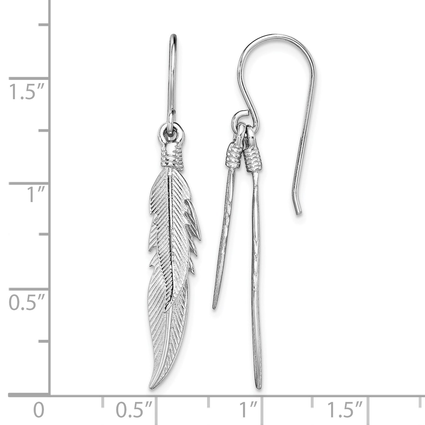 Sterling Silver Rhodium-plated Polished Feathers Dangle Earrings