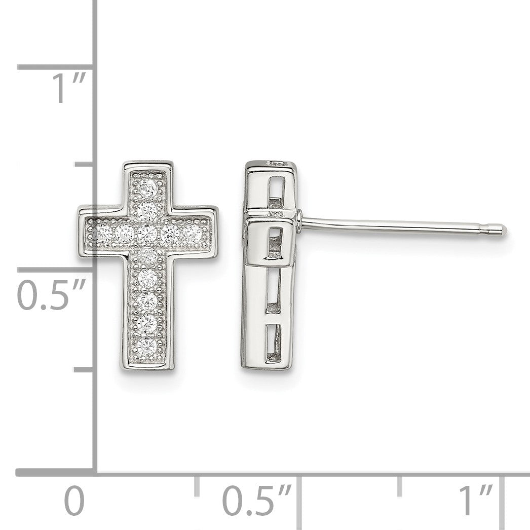 Sterling Silver Rhodium-plated CZ Cross Post Earrings