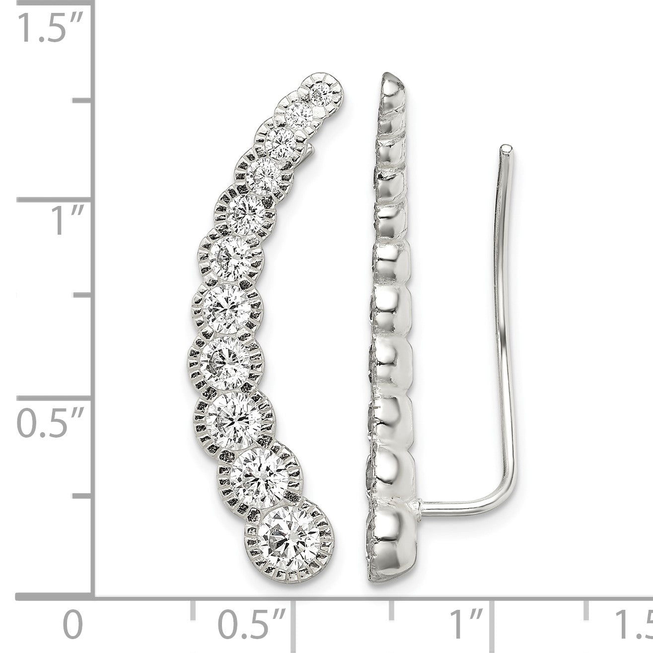 Sterling Silver Polished & Textured Graduated CZ Ear Climber Earrings