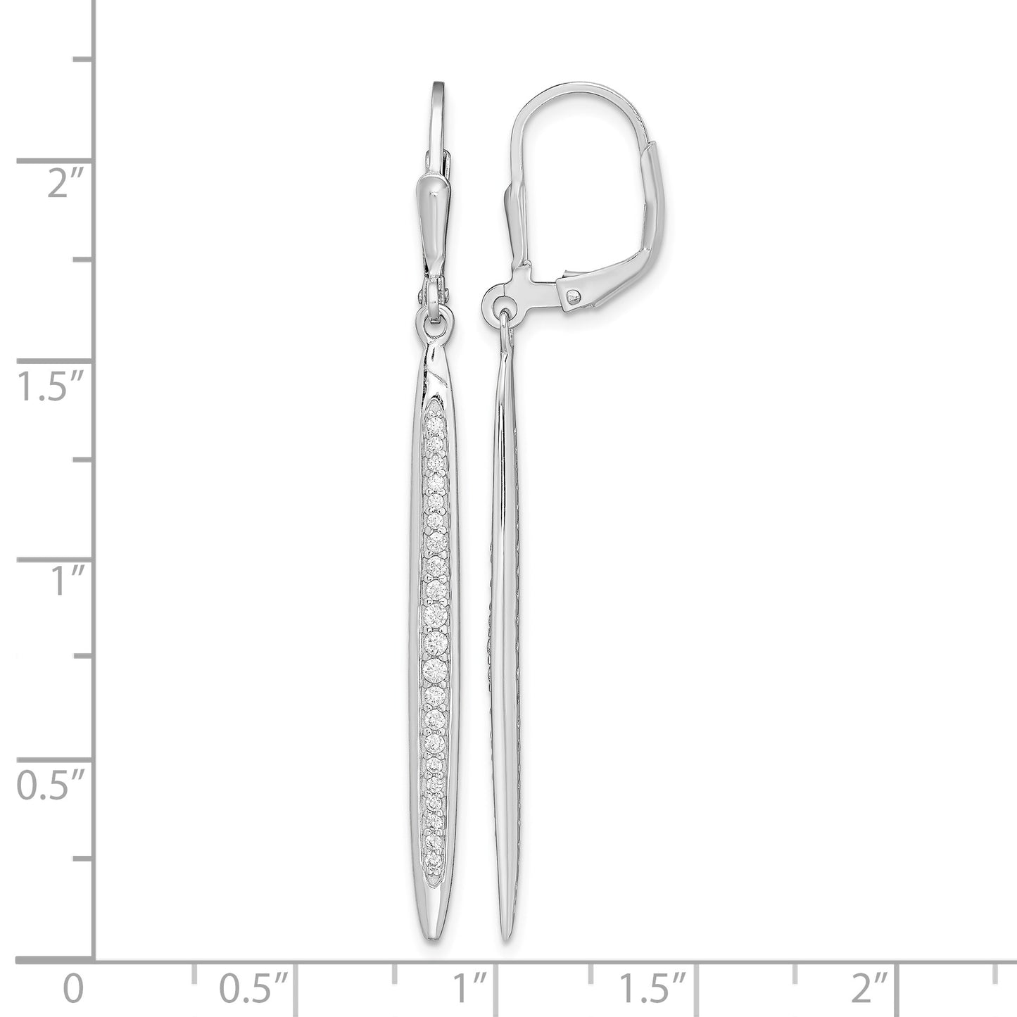 Sterling Silver Rhodium-plated Polished CZ Bar Leverback Dangle Earrings