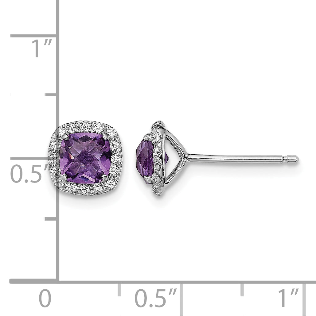 Sterling Silver Rhodium Plated Amethyst and Cr White Sapphire Earrings