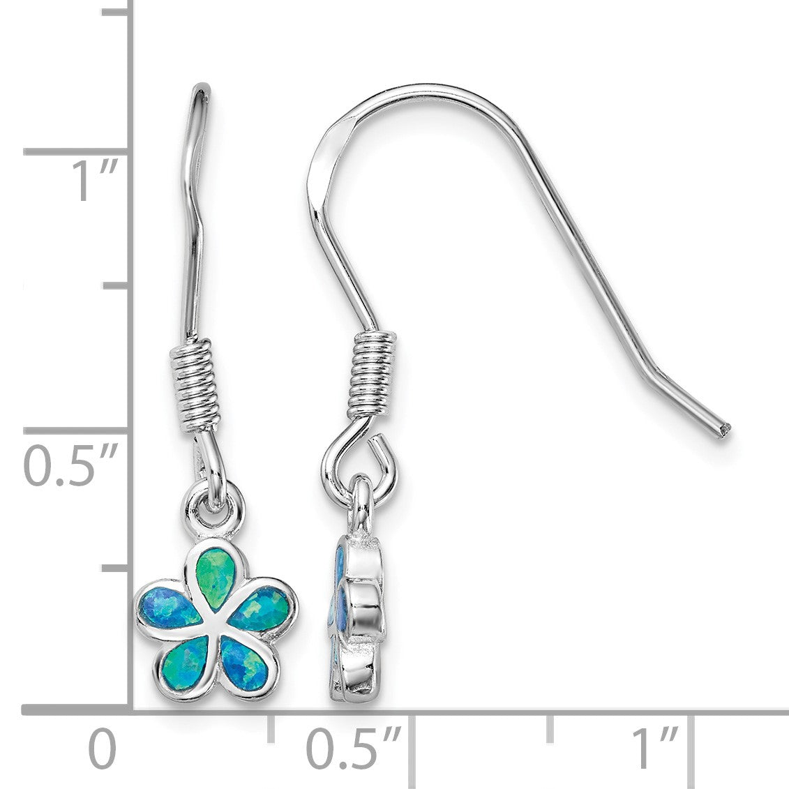 Sterling Silver Rhodium-plated Blue Created Opal Flower Earrings
