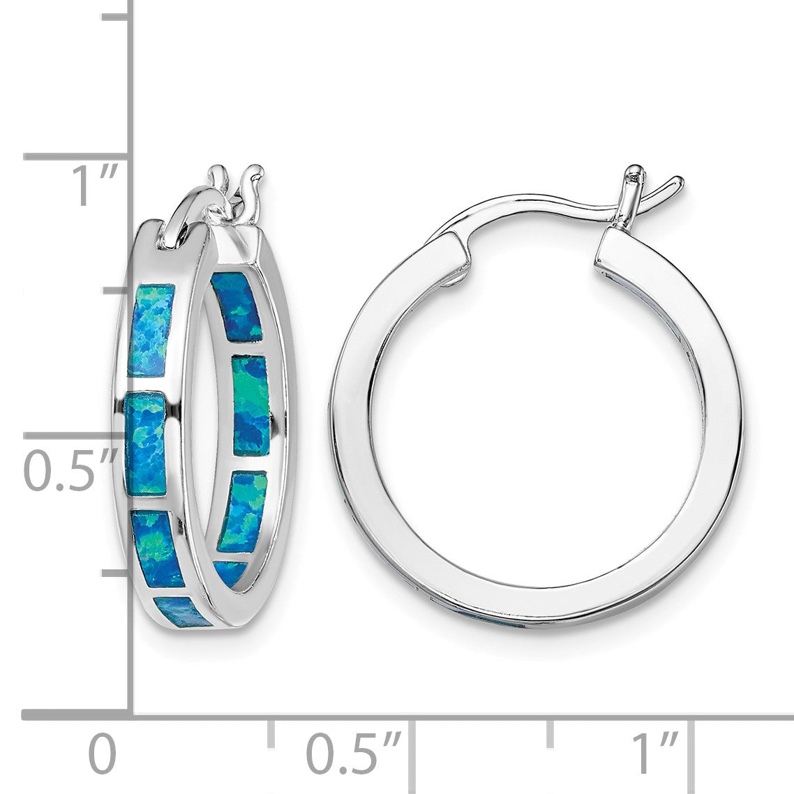 Sterling Silver Rhodium-plated Blue Created Opal In/Out Round Hoop Earrings