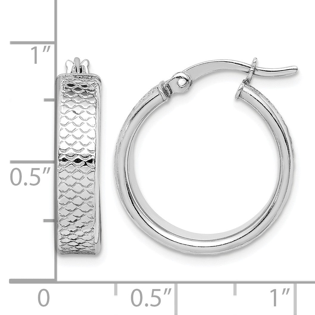 Sterling Silver Rhodium-plated Textured 5x20mm Hoop Earrings