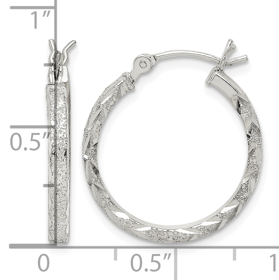 Sterling Silver Textured & Diamond-cut 2.25mm Round Hoop Earrings
