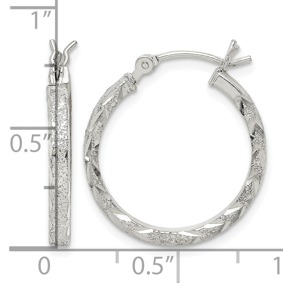 Sterling Silver Textured & Diamond-cut 2.25mm Round Hoop Earrings