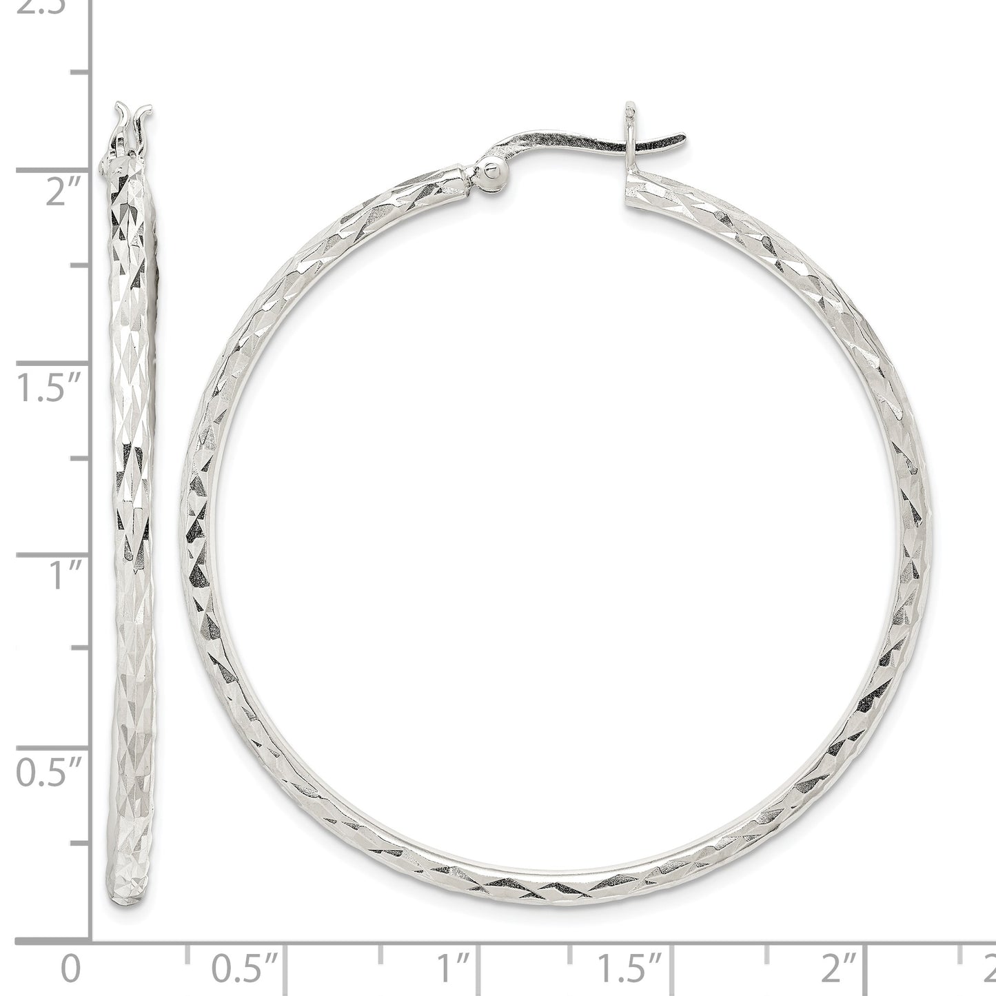 Sterling Silver Polished & Diamond-cut 2.5mm Round Hoop Earrings