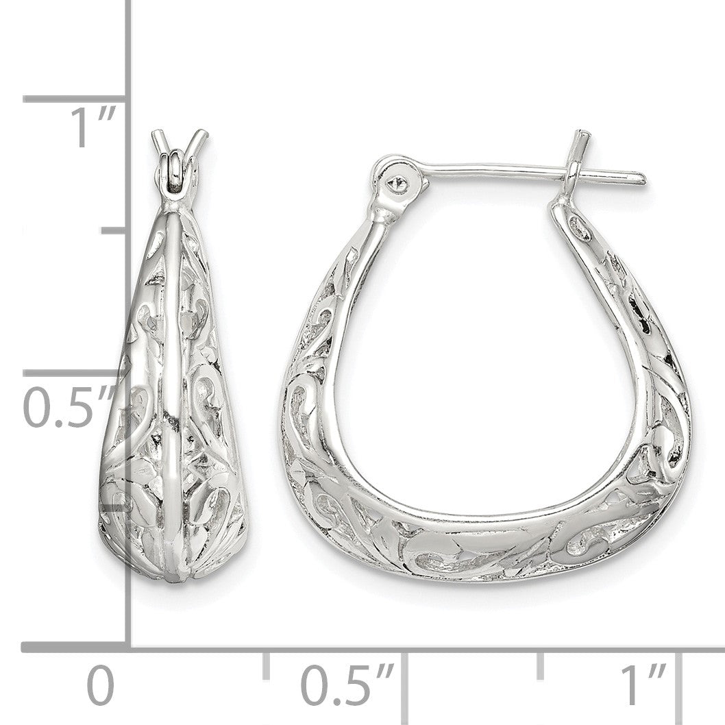 Sterling Silver Polished Swirl Filigree Hoop Earrings