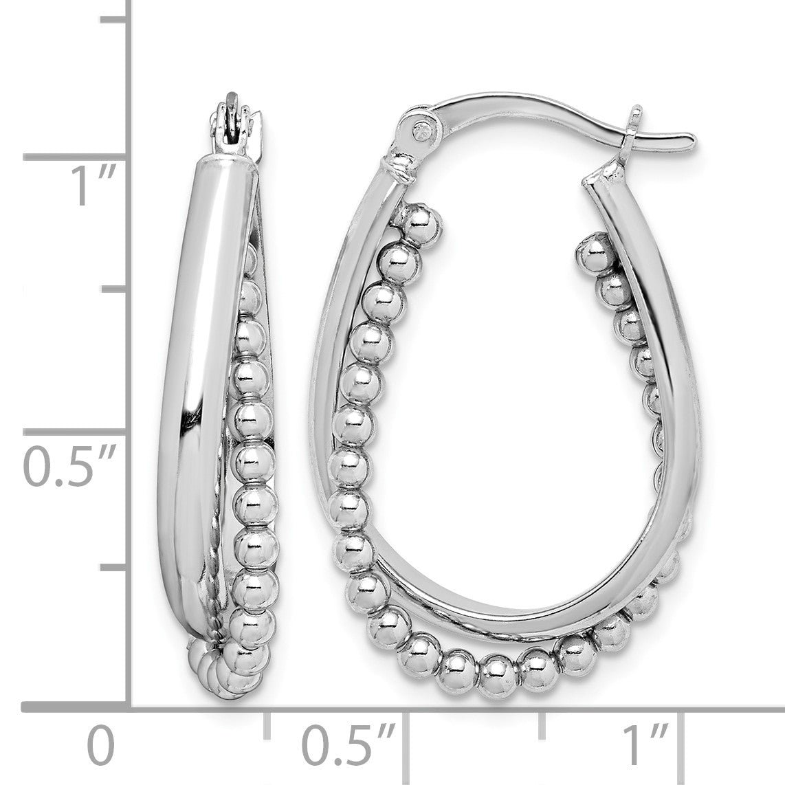 Sterling Silver Rhodium-plated Twisted and Beaded Hoop Earrings