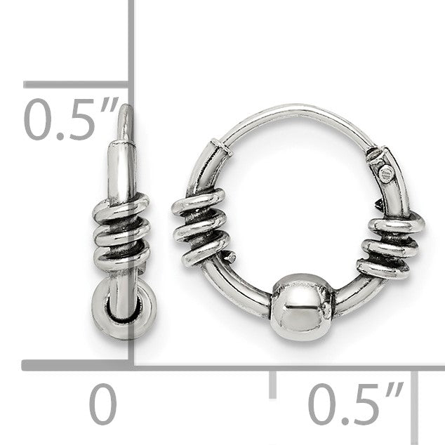 Sterling Silver Antiqued Beaded Endless Hoop Earrings