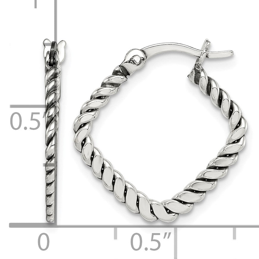 Sterling Silver Antiqued Textured Square Hoop Earrings