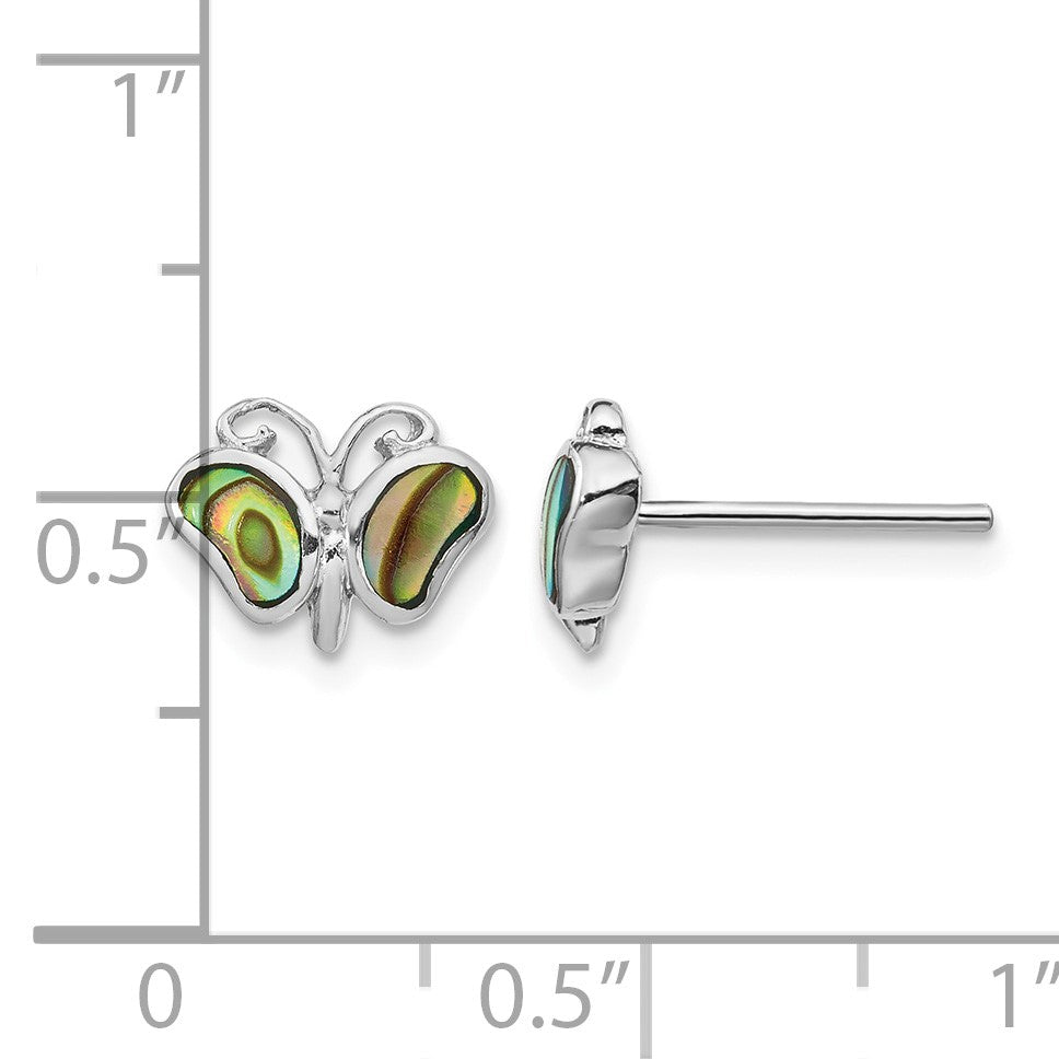 Sterling Silver Rhodium-plated Abalone Pearl Butterfly Post Earrings