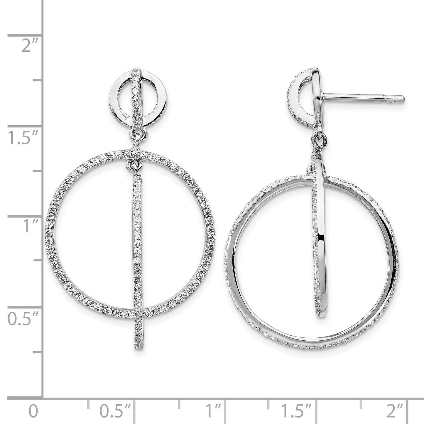 Sterling Silver Rhodium-plated CZ Circles Dangle Post Earrings