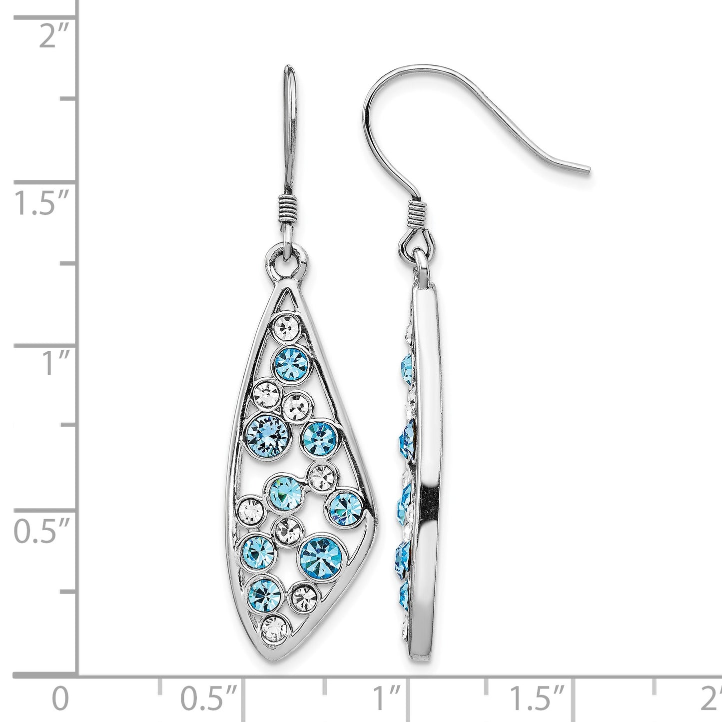 Sterling Silver Rhodium-plated Blue / White Crystal Wing Dangle Earrings