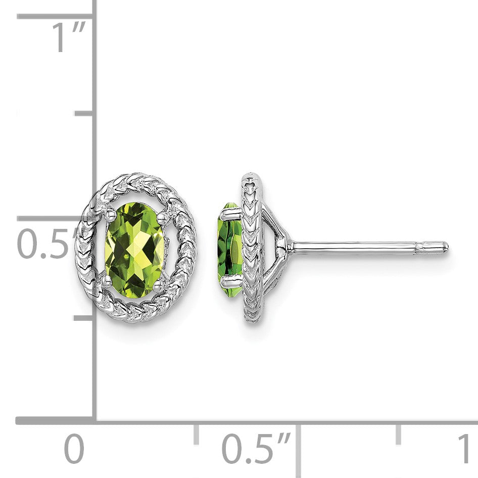 Sterling Silver Rhod-plat Peridot Oval Post Earrings