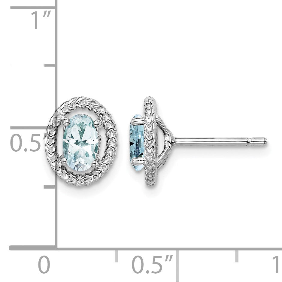 Sterling Silver Rhod-plat Aquamarine Oval Post Earrings