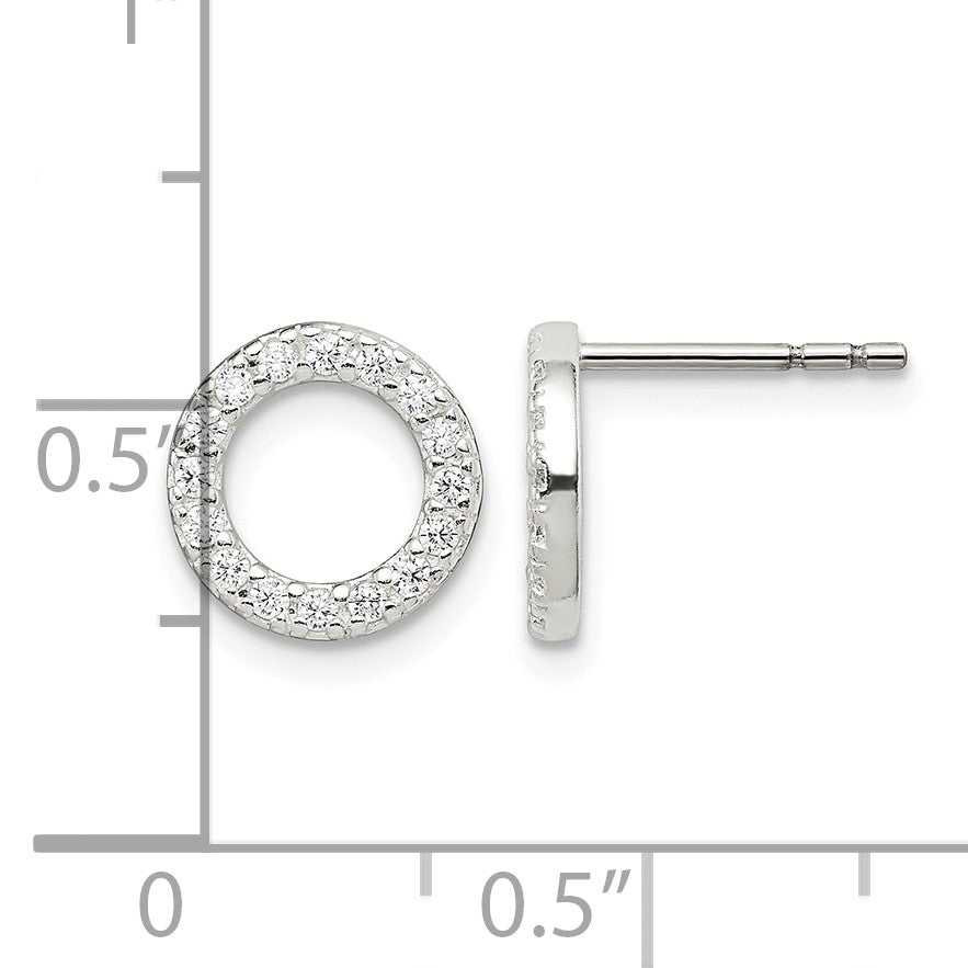 Sterling Silver Polished CZ Circle Post Earrings
